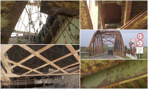 Podul Olt al Braşovului, vechi de peste un secol, s-ar putea prăbuși oricând. Întreaga structură metalică e roasă de rugină