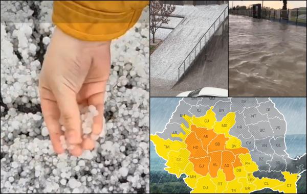 Cod galben de furtuni în aproape toată țara. Vijeliile au măturat mai multe județe și au acoperit asfaltul de grindină