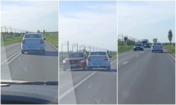 Şofer inconştient, haos cu Loganul pe o şosea din Galaţi. O cameră de bord a filmat cum distruge, în mers, oglinda altei mașini