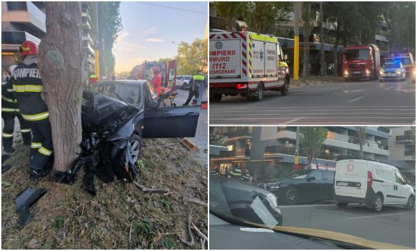 Trei tineri au sfârşit cu BMW-ul într-un copac, pe un bulevard din Mamaia. Erau în drum spre festival