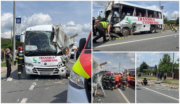 17 pasageri au ajuns la spital, dintre care 4 în stare gravă, după ce un autobuz a intrat în coliziune cu o autoutilitară, în Iaşi