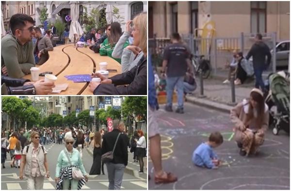 Bucureștenii au invadat Calea Victoriei cu voie bună. De ce activități s-au bucurat adulții și cei mici