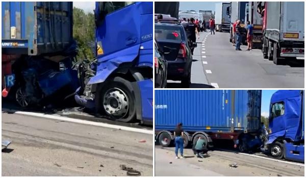 Accident grav pe A1 București-Pitești: 4 autoturisme și 3 TIR-uri implicate. Un copil de 10 ani a murit