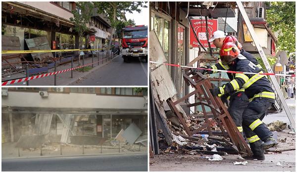 Faţada unei clădiri dintr-o zonă aglomerată a Bucureştiului s-a prăbuşit chiar sub ochii poliţiştilor
