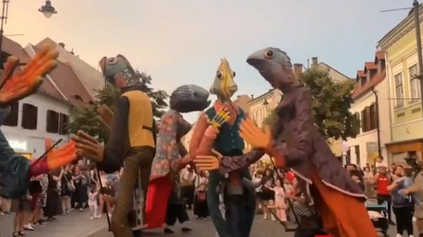 Cum s-a transformat o stradă pietonală celebră din România în scenă pentru un "alai de peşti"
