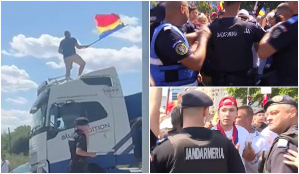 Îmbrânceli cu jandarmii la protestul pro-Georgescu din Piața Victoriei. O mașină a lovit un protestatar