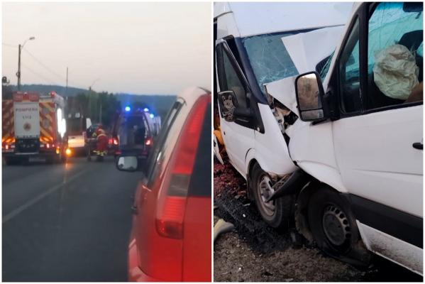 Accident grav în Mehedinți, pe DN 56A. Un mort, după impactul frontal între două microbuze de transport marfă