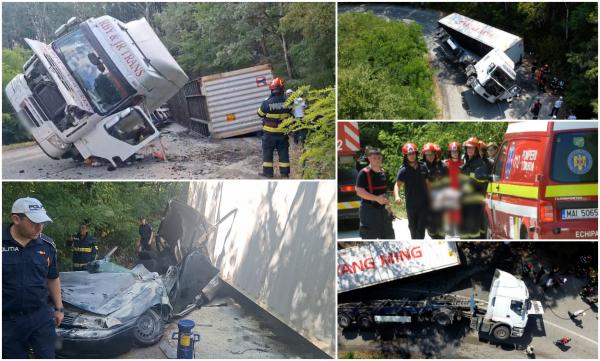 Filmul tragediei din Mehedinți, unde remorca unui TIR s-a prăbușit peste o mașină, într-o curbă periculoasă