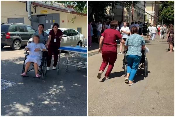 Incendiu la maternitatea Iași. Momentul în care o gravidă cu dureri e scoasă în scaun cu rotile