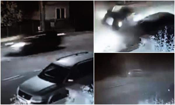 Tânăr fără permis, accident cu mașina furată la Gilău. Impactul devastator a fost filmat de camere