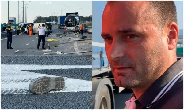 Filmul tragediei de pe A1. Cei trei muncitori au murit spulberaţi de cisternă sub privirile şefului de echipă