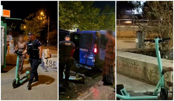 Femeie prinsă de jandarmi, în timp ce tăia frânele unei trotinete electrice cu un cuţit, în Bucureşti