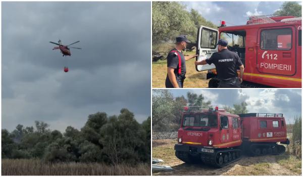 Luptă contracronometru în Delta Dunării. Pompierii se chinuie de două zile să stingă focul pe un lac secat