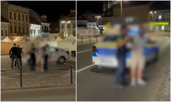 Poliţist filmat cum loveşte puternic cu genunchiul un tânăr încătuşat, după un scandal la un club din Braşov