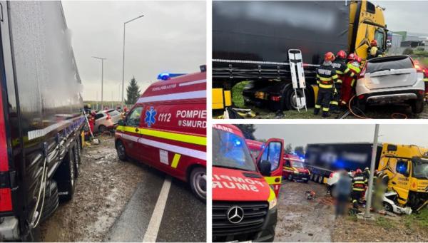 Impact violent între un TIR şi o maşină, în Suceava: un mort şi trei răniţi în stare gravă