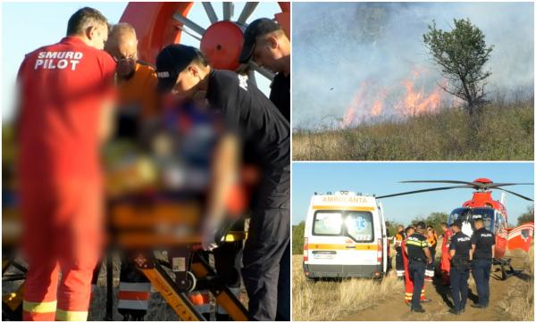 Bătrân cuprins de flăcări după ce a dat foc vegetaţiei uscate, pe un câmp din Mehedinţi. E în stare critică