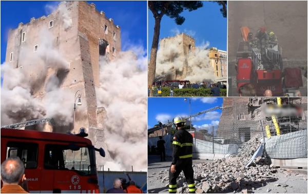 Muncitori români, prinşi sub Turnul Torre dei Conti, prăbuşit lângă Colosseum