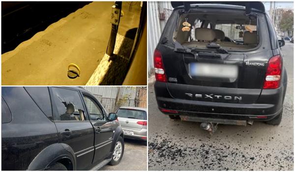 Filmul atacului din Galaţi. Două maşini stropite cu motorină şi geamuri sparte în curtea unei familii