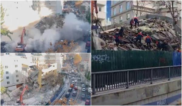 Momentul în care un întreg bloc se prăbuşeşte brusc, în capitala Turciei. Clădirea urma să fie demolată