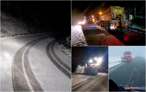 Strat de zăpadă şi de 10-12 centimetri, după primul episod de vreme rea. Drumarii intervin în zonele montane