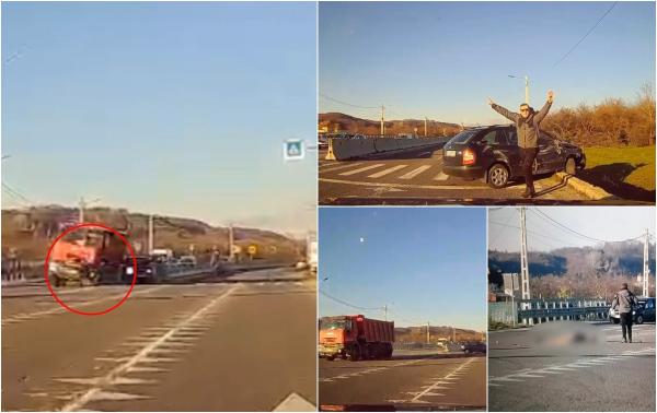 Momentul fatal când o femeie este zdrobită pe o trecere în Argeş. Iubitul ei s-a salvat în ultima clipă