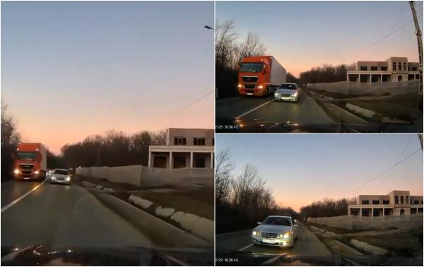 Tragedie evitată în ultima secundă în curba morţii din Iaşi. Momentul, surprins de o cameră de bord