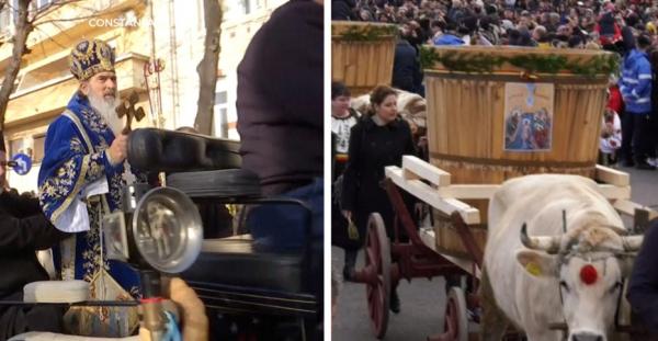 Arhiepiscopul Tomisului, la slujba de Bobotează într-o caleaşcă. Agheasma, adusă de boi şi măgăruşi