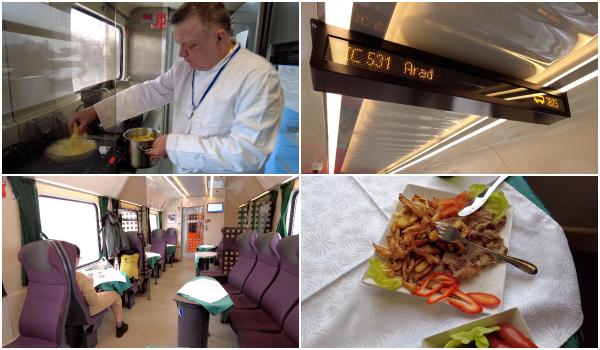 Prima rută CFR unde pasagerii au vagon restaurant. Ceafă de porc, salată şi cartofi la 44 de lei