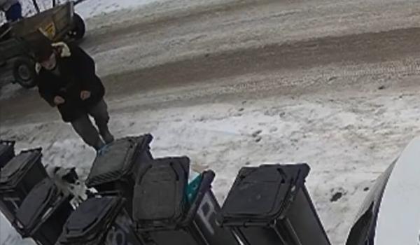 Cățel legat cu sârmă și abandonat la poarta unei case de propriul stăpân, în Iaşi. Scena, filmată