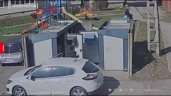 Momentul în care un individ aruncă trei căţeluşi la o ghenă din Dej. Poliţiştii îl caută. Ce amendă riscă