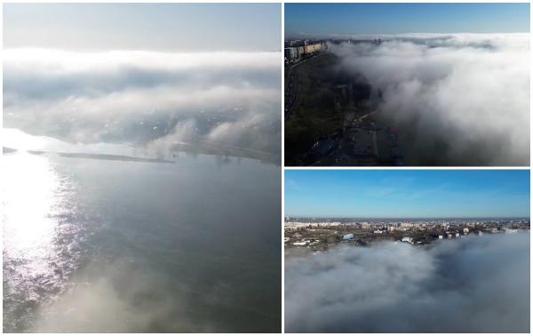 "Fierbe" Dunărea. Fenomen spectaculos și rar, la Galați