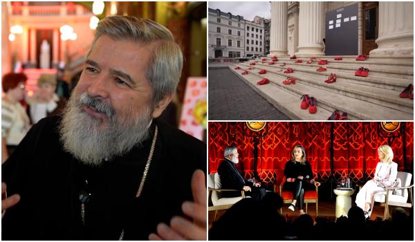 Pantofii roșii, simbolul durerii, au umplut treptele Ateneului. Părintele Vasile Ioana: Nu acceptaţi violenţa