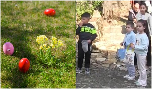 Au pornit la vânătoare de ouă pe dealul din Radna. Așa începe Paștele pentru copiii din Arad