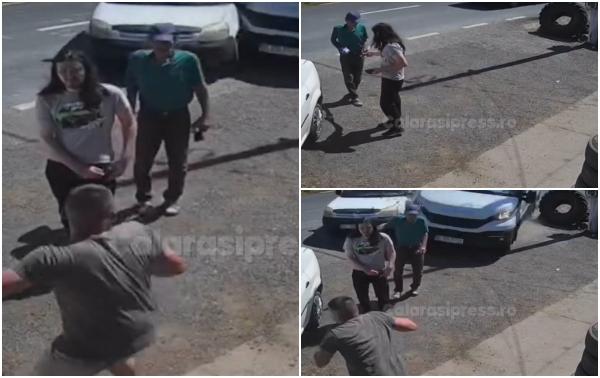 Impact devastator surprins de camere în Călăraşi. Oameni spulberaţi precum popicele într-un service auto