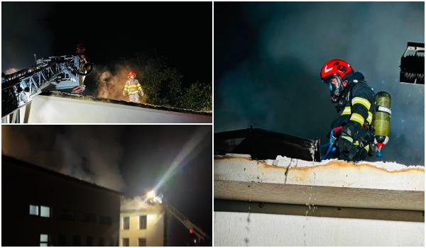 Acoperişul unei şcoli din Cluj a fost cuprins de flăcări. Pompierii au reuşit să stingă focul după 8 ore