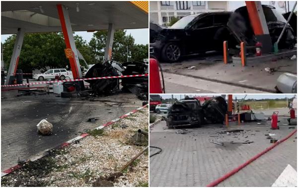 La un pas de tragedie: mașini proiectate într-o stație de alimentare din Dolj, după ce s-au izbit violent