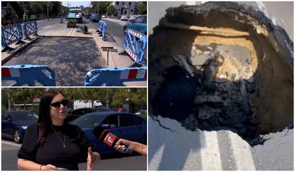 "Am simţit că am căzut". Mărturia lui Carmen Şerban după ce maşina i-a fost înghiţită de o groapă în Capitală