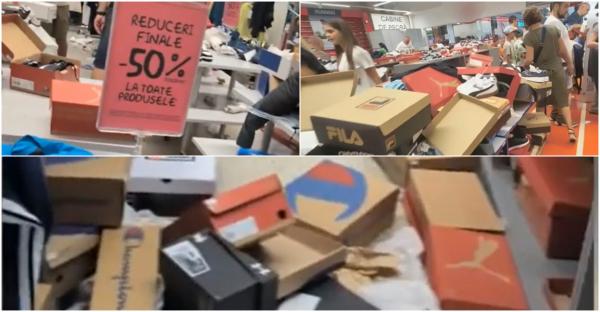 Dezastrul lăsat în urmă de clienții unui magazin din Oradea care a anunţat reduceri de 50%