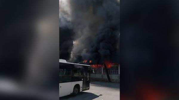 Imagini surprinse cu un incendiu violent care a făcut scrum o hală dintr-un depou STB 