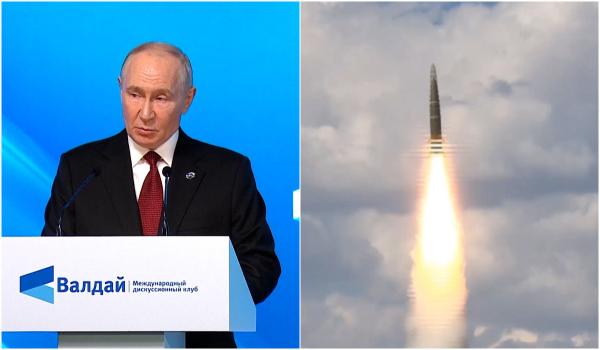 Putin amenință iar mai multe țări cu atacuri nucleare. Se laudă că nimeni nu are rachetele Rusiei
