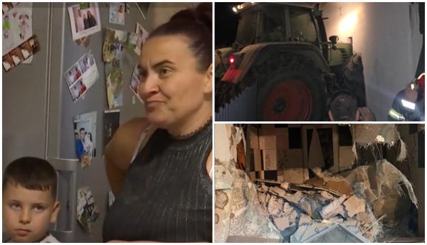 Un șofer beat a intrat cu tractorul în casa unei familii din Iași. Mama şi copilul, la câţiva metri de impact
