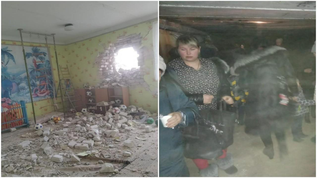 Atac ”false flag” in Donbas. Gradinita din Luhansk, bombardata de separatisti. Localnicii s-au adapostit in subsoluri. FOTO si VIDEO