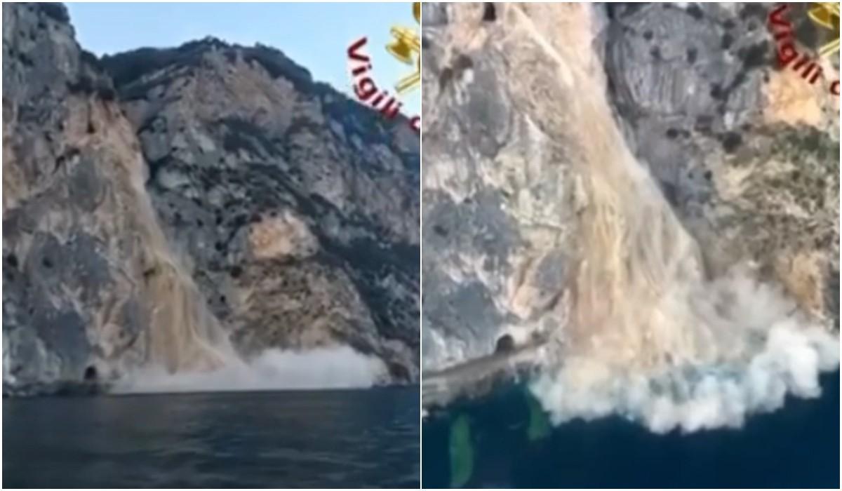 Caos dopo la frana in Italia.  Il bordo di una roccia si staccò dalla montagna e precipitò nel Lago di Garda, il più grande lago della penisola
