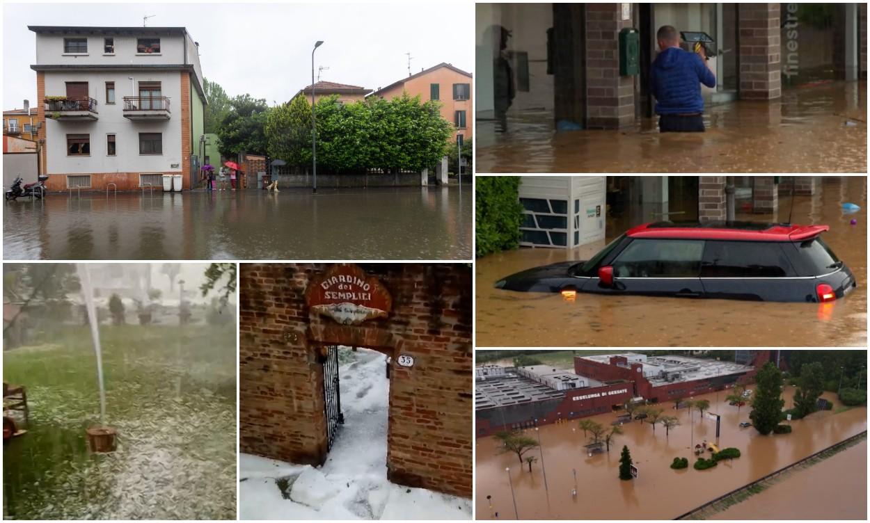 Paesaggio apocalittico in Italia dopo che il paese è stato colpito da un ciclone.  L’alluvione ha travolto completamente le regioni della Lombardia