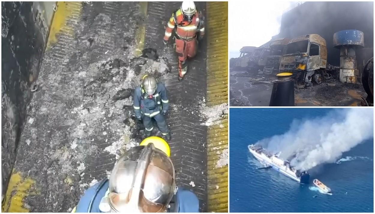 Primele imagini din interiorul feribotului care a luat foc între Grecia și Italia, cu 29 de români la bord