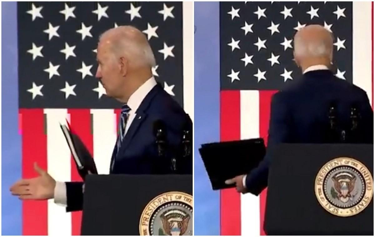 Joe Biden, o nouă gafă: A vrut să salute pe cineva, înainte să-şi dea seama că este singur pe scenă