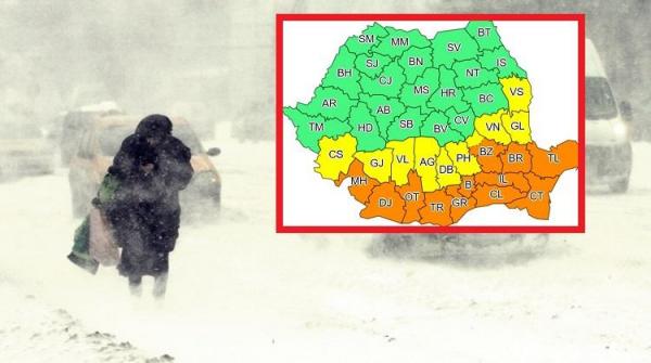Ger extrem şi ninsori puternice în România. Capitala şi 12 judeţe din sud-estul ţării au intrat sub cod portocaliu de ninsori abundente şi viscol