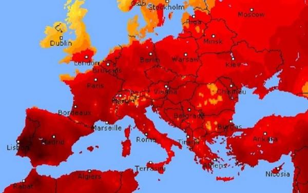 Harta temperaturilor în Europa pe 4 august