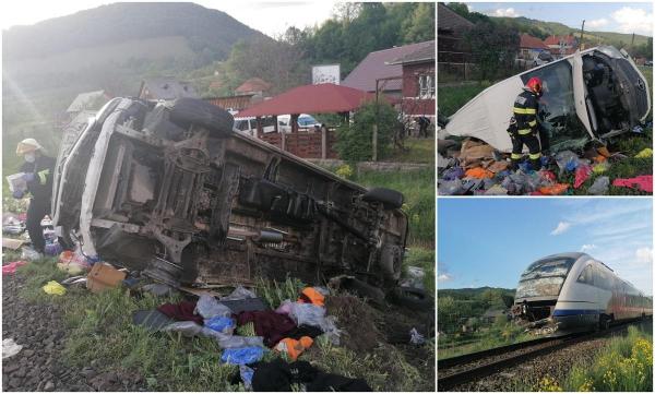 Accident feroviar la Cluj, o dubă a fost spulberată de un tren cu călători