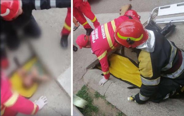 Băiat de 10 ani, scos de pompieri de sub un podeț de beton unde rămăsese blocat